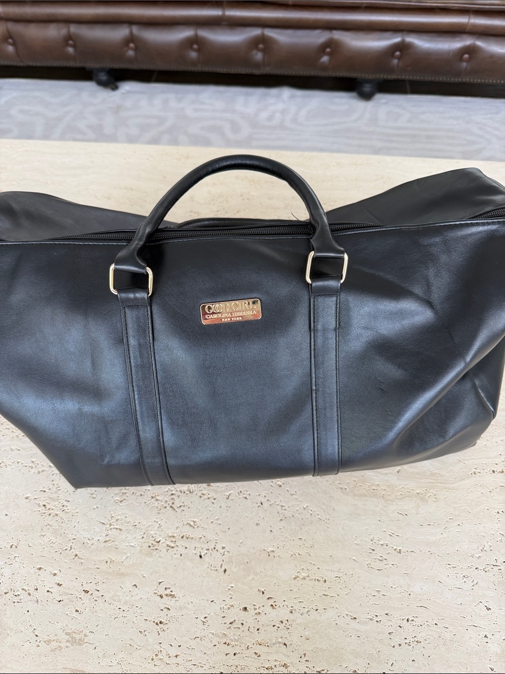 Faux Carolina Herrera Black Faux Leather Weekender Bag